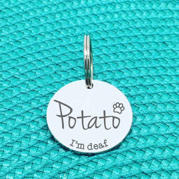Personalised Pet Tag, 'I'm Deaf' Design (Personalised Custom Engraved Dog Tag)