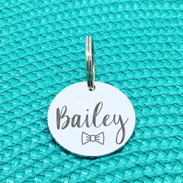 Engraved Custom Pet Tag Bow Tie Design (Personalised Dog Tag / Personalised Cat Tag)