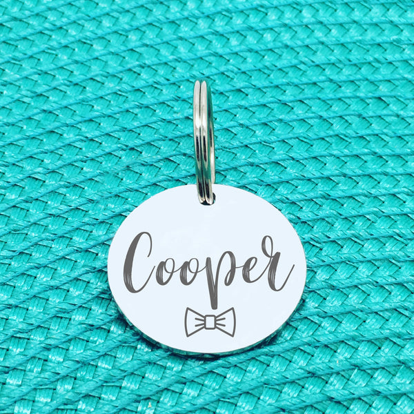 Engraved Custom Pet Tag Bow Tie Design (Personalised Dog Tag / Personalised Cat Tag)