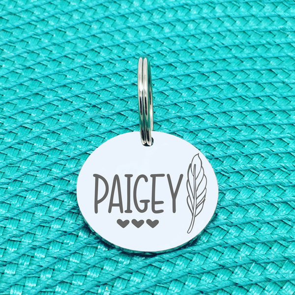Personalised Pet Tag, Neville Design with Feather Image (Personalised Dog Tag / Personalised Cat Tag)