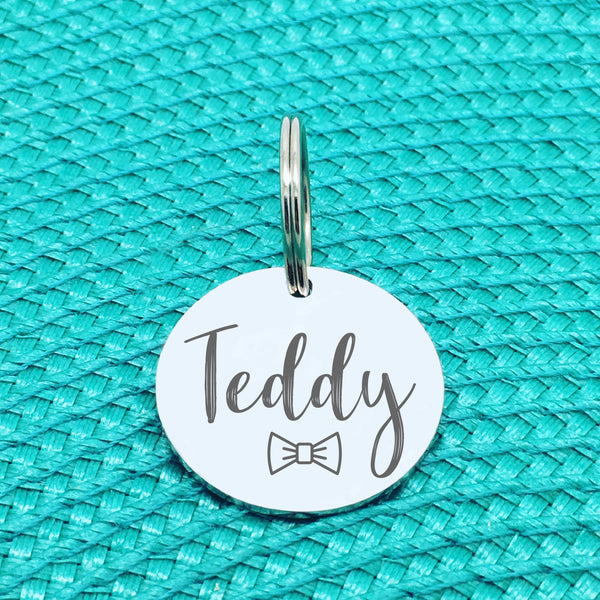 Engraved Custom Pet Tag Bow Tie Design (Personalised Dog Tag / Personalised Cat Tag)