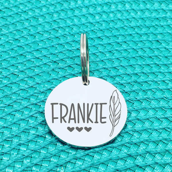 Personalised Pet Tag, Neville Design with Feather Image (Personalised Dog Tag / Personalised Cat Tag)