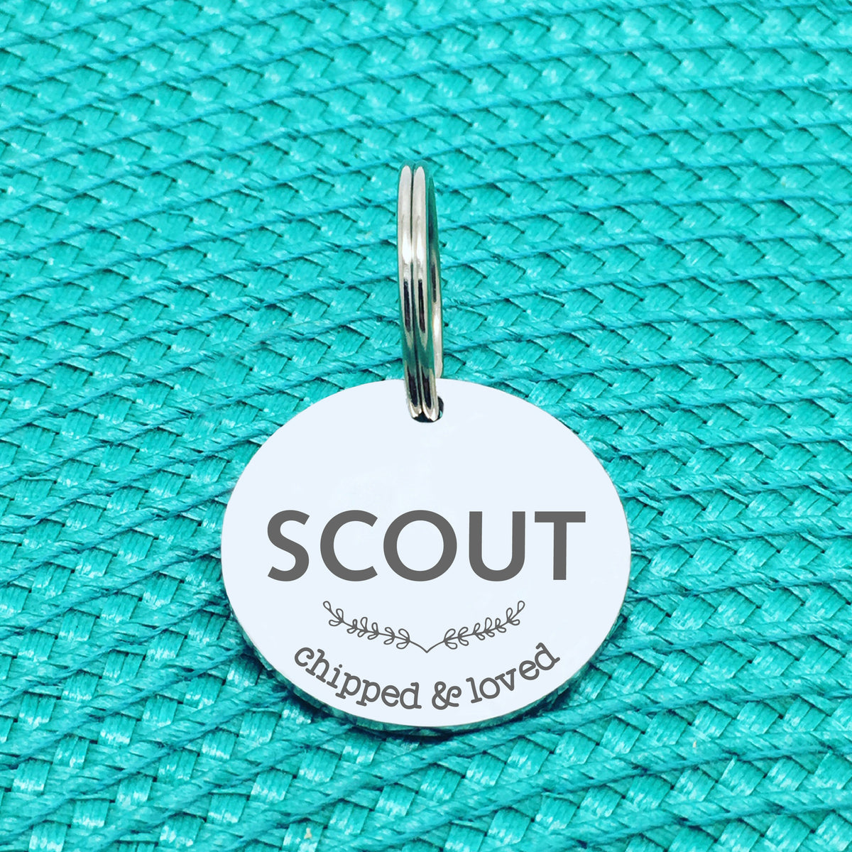Personalised Pet Tag, 'Chipped & Loved' Design (Personalised Custom Engraved Dog Tag)
