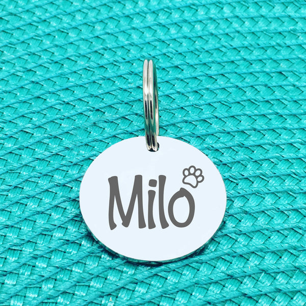 Engraved Personalised Pet Tag Dude Paw Print Design (Personalised Dog Tag / Personalised Cat Tag)