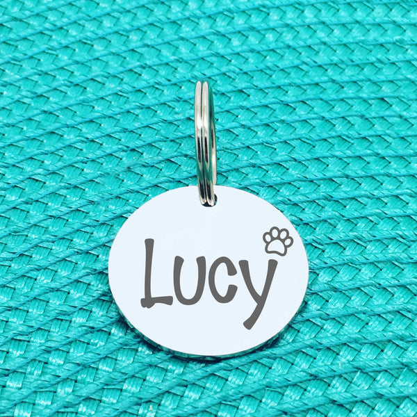 Engraved Personalised Pet Tag Dude Paw Print Design (Personalised Dog Tag / Personalised Cat Tag)