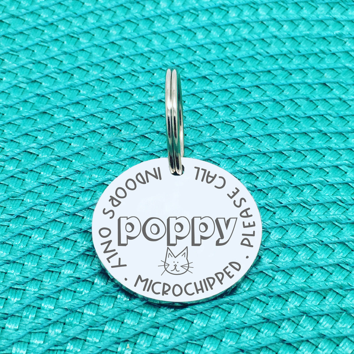 Personalised Cat Tag, Indoors Only, Microchipped, Please Call With Cat Face (Personalised Cat Tag / Custom Cat Tag)