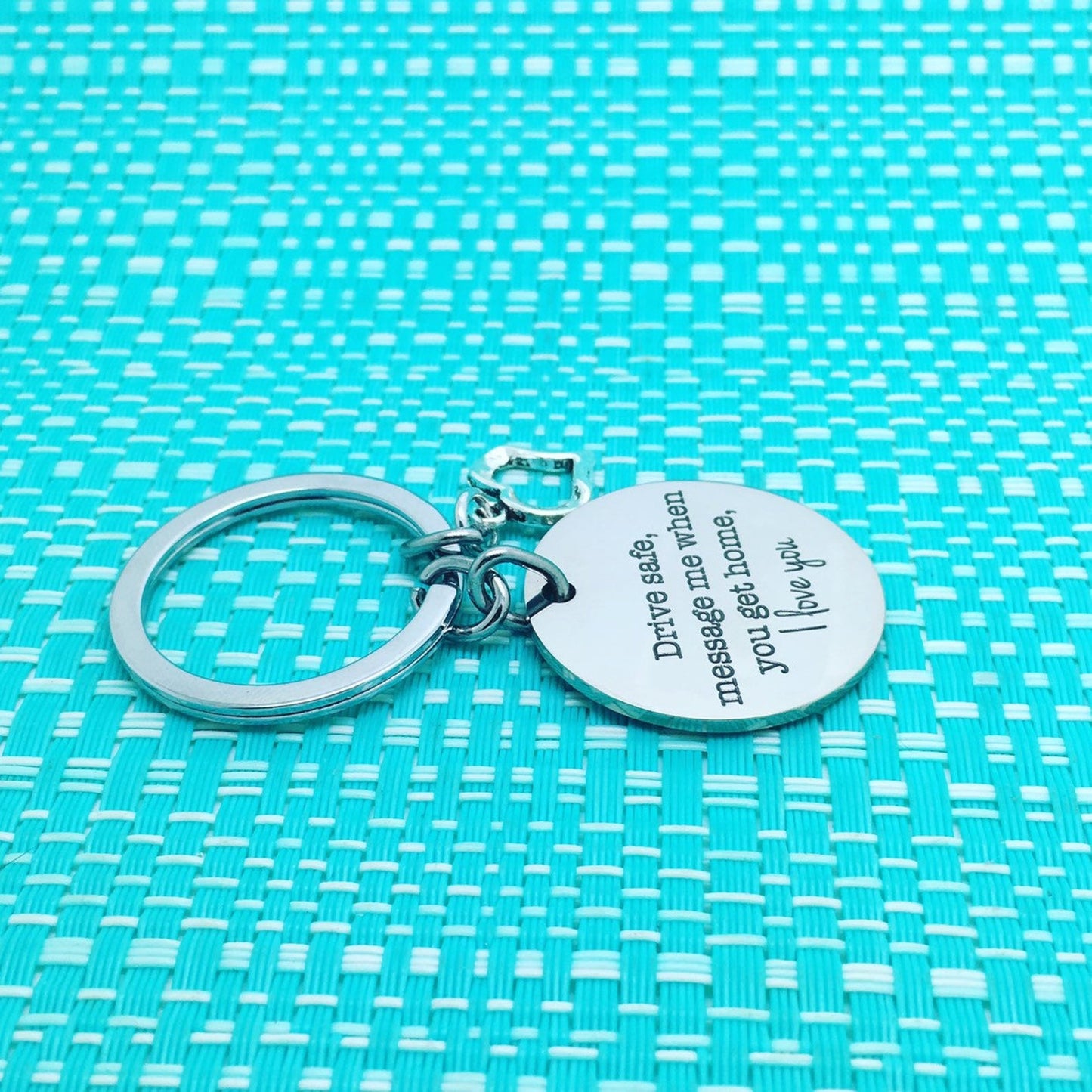 Drive Safe personalised double sided keyring (add a name or message on the back)