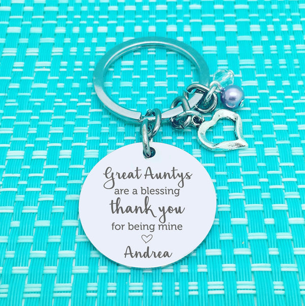 Great Auntys Are A Blessing, Thank You For Being Mine Personalised Keyring