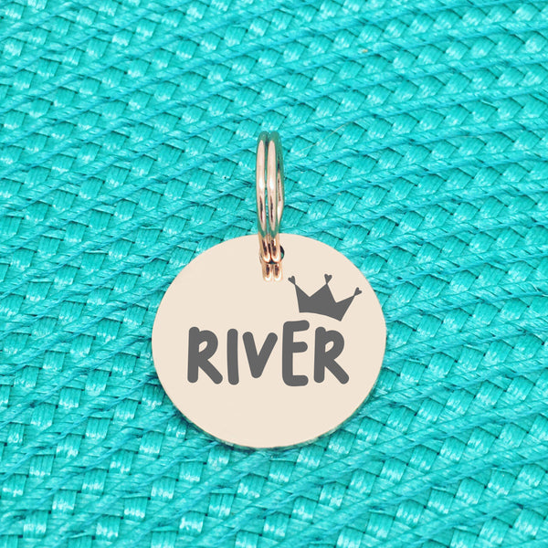 Double Sided Engraved Silver Rose Gold Dog Name Tag, Personalised ID Tag, Custom Dog Name Tag, Dog Tag with Crown