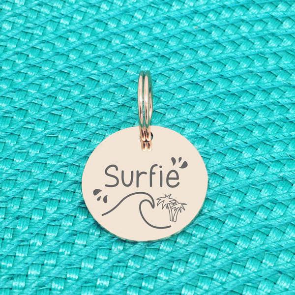 Custom Engraved Pet Name Tag (Personalised ID tag) - 'Sandy' beach & palm tree design