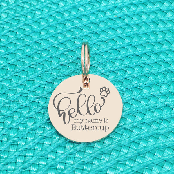 Hello My Name Is Dog Tag, Simple Silver Engraved Personalised Double Sided Dog Name Collar Tag, Handmade in Adelaide, Laser Engraved Dog Tag, Personalised Dog Name Tag, Dog ID Tags, Cute Dog Tag, Silver Dog Tag, Rose Gold Dog Tag, Gold Dog Tag, Microchipped tag