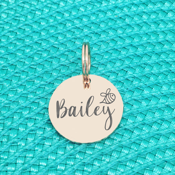 Cute Honey Bee Personalised Pet Name Tag Gold