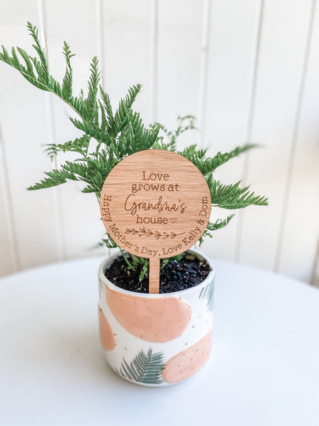 Personalised Planter Sign - Love grows at Nanny's House Wooden Planter Stick (Change Nanny to another name of your choosing)