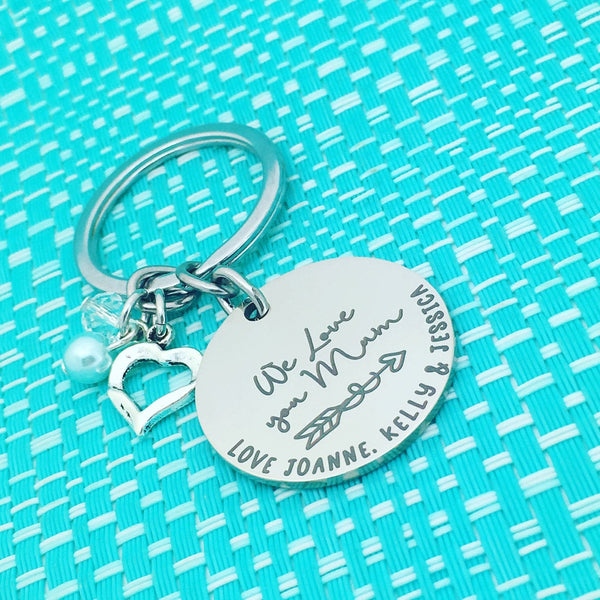 We Love You Mum Personalised Keyring (Change Mum to another name of your choosing)