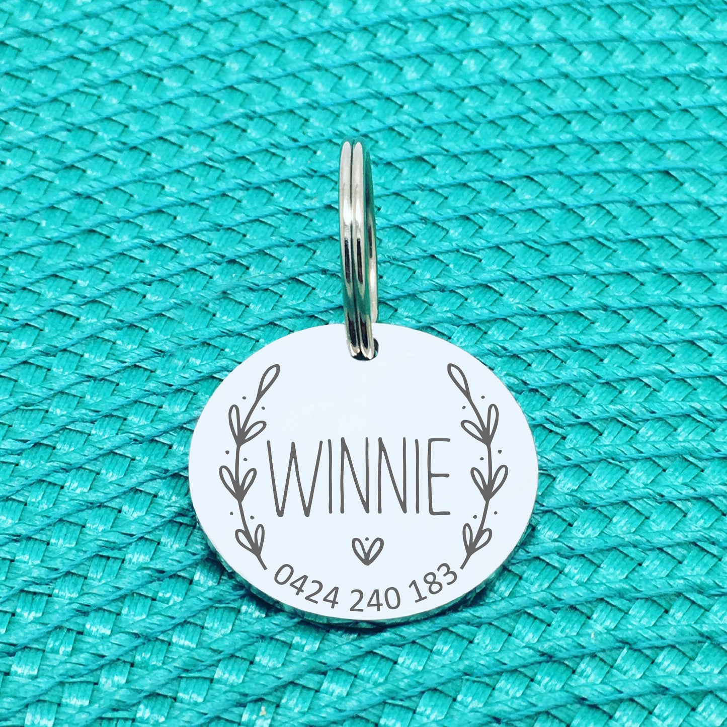 Engraved Personalised Pet Tag Penny Wreath Design