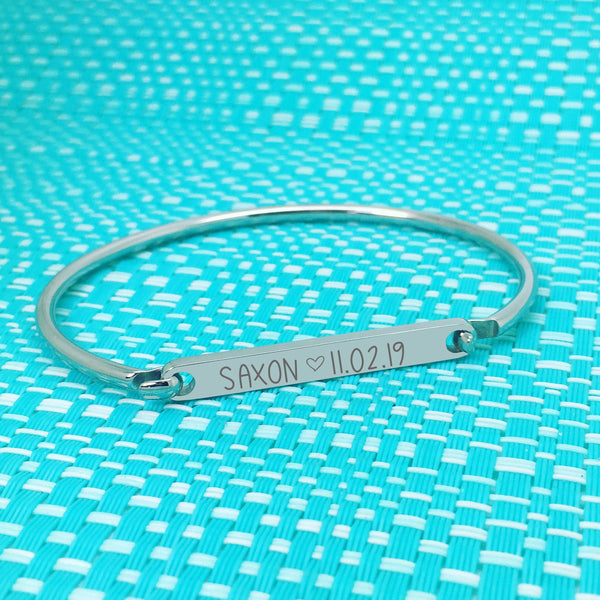 Personalised Bar Bangle, Engraved With Names Of Your Choosing (Custom ID Bangle)