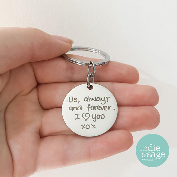 Engraved Handwriting Silver Metal Keyring, Your Handwriting Engraved on a Keyring!