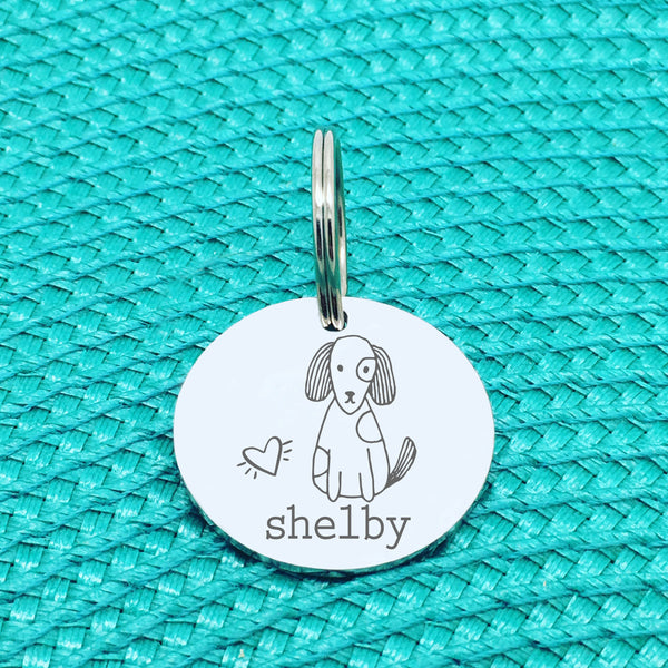 Personalised Pet Tag 'Shelby' Dog Design (Custom Engraved Silver Dog Tag)