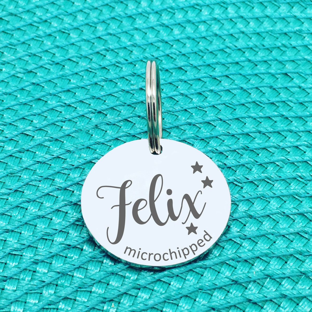 Personalised Pet Tag 'Duke' Microchipped Design (Custom Engraved Silver Dog Tag, Dog Name Tags)