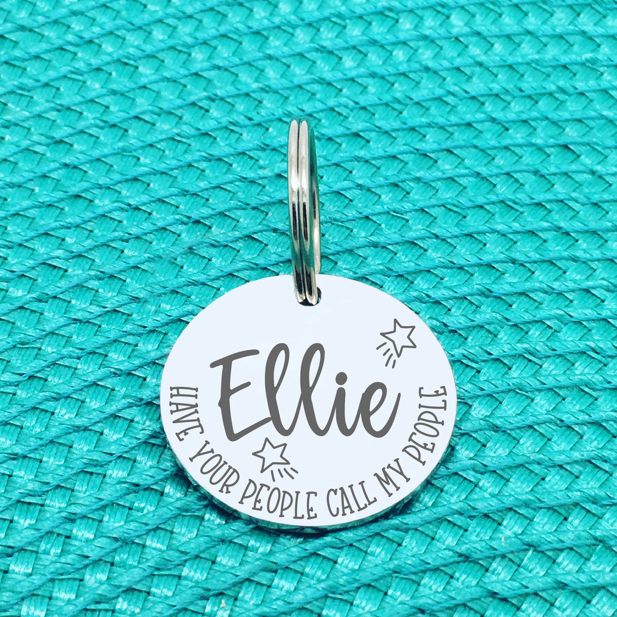 Personalised Pet Tag - Have Your People Call My People, 'Angus' Star Design (Custom Engraved Silver Dog Tag, Dog Name Tags)
