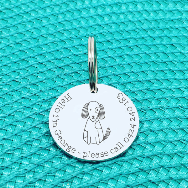 Personalised Pet Tag, 'Baxter' Dog Image Design (Personalised Custom Engraved Dog Tag /  Personalised Cat Tag)