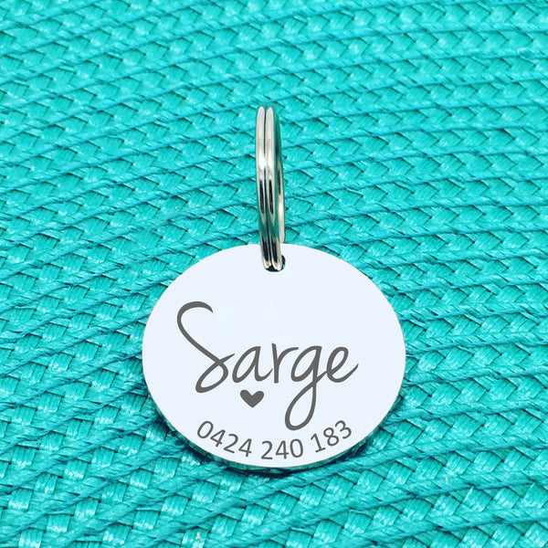 Personalised Pet Tag, Billie Heart Design (Personalised Custom Engraved Dog Tag /  Personalised Cat Tag)