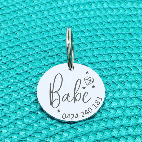 Personalised Pet Tag, 'Diva' Diamond & Star Design (Personalised Custom Engraved Dog Tag /  Personalised Cat Tag)
