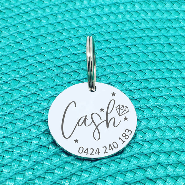 Personalised Pet Tag, 'Diva' Diamond & Star Design (Personalised Custom Engraved Dog Tag /  Personalised Cat Tag)