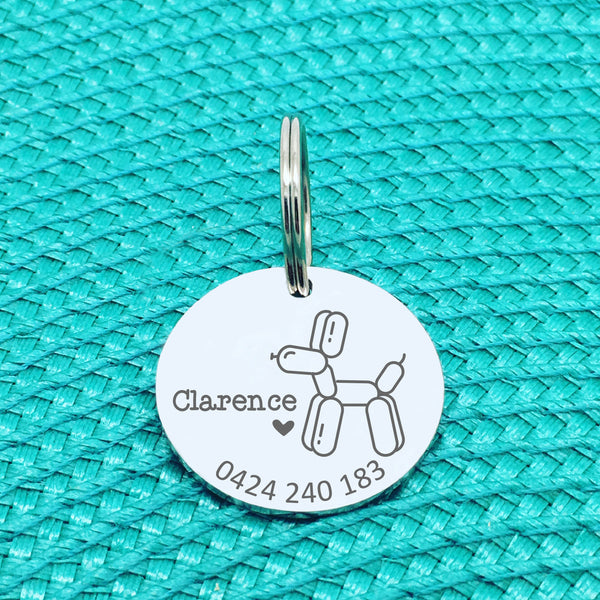 Personalised Pet Tag, 'Bouncer' Balloon Dog Design (Personalised Custom Engraved Dog Tag)