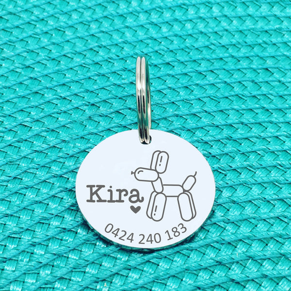 Personalised Pet Tag, 'Bouncer' Balloon Dog Design (Personalised Custom Engraved Dog Tag)