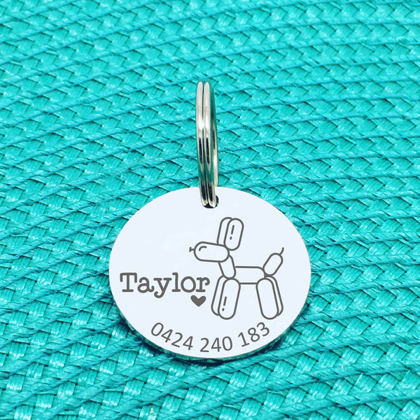 Personalised Pet Tag, 'Bouncer' Balloon Dog Design (Personalised Custom Engraved Dog Tag)