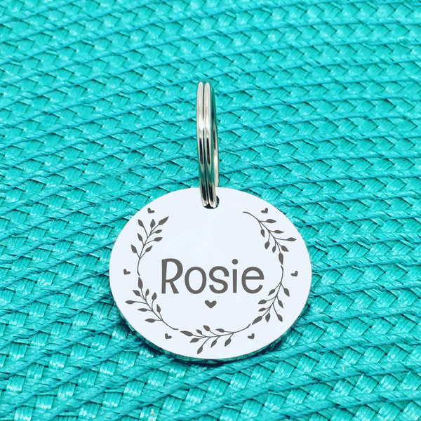 Personalised Pet Tag -  Have Your People Call My People, Heart Wreath Double Sided Dog Tag (Personalised Dog Tag)