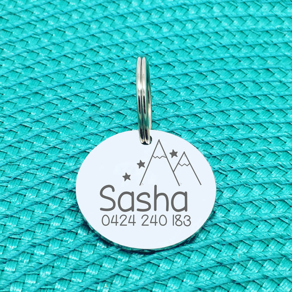 Personalised Pet Tag, 'Arkie' Mountain Design (Personalised Custom Engraved Dog Tag /  Personalised Cat Tag)