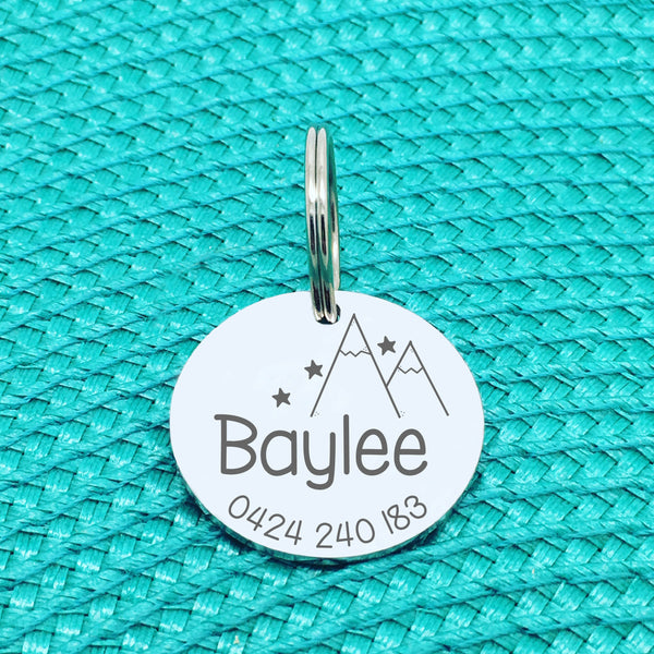 Personalised Pet Tag, 'Arkie' Mountain Design (Personalised Custom Engraved Dog Tag /  Personalised Cat Tag)