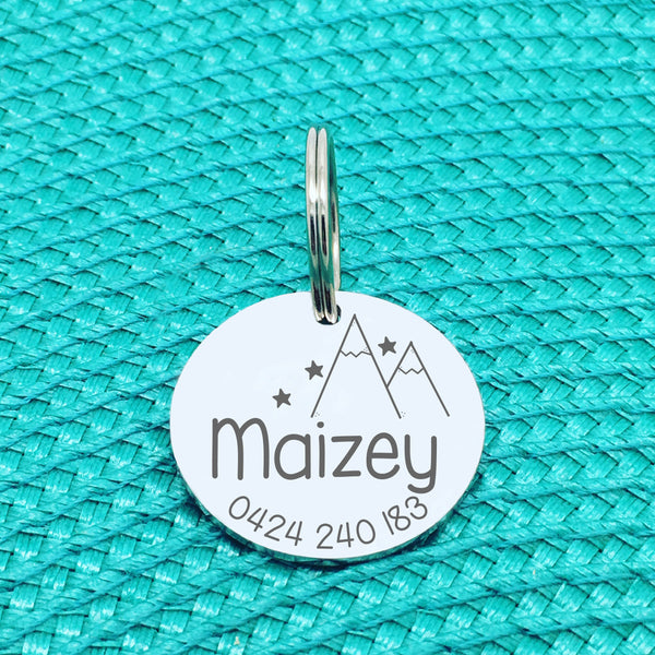 Personalised Pet Tag, 'Arkie' Mountain Design (Personalised Custom Engraved Dog Tag /  Personalised Cat Tag)