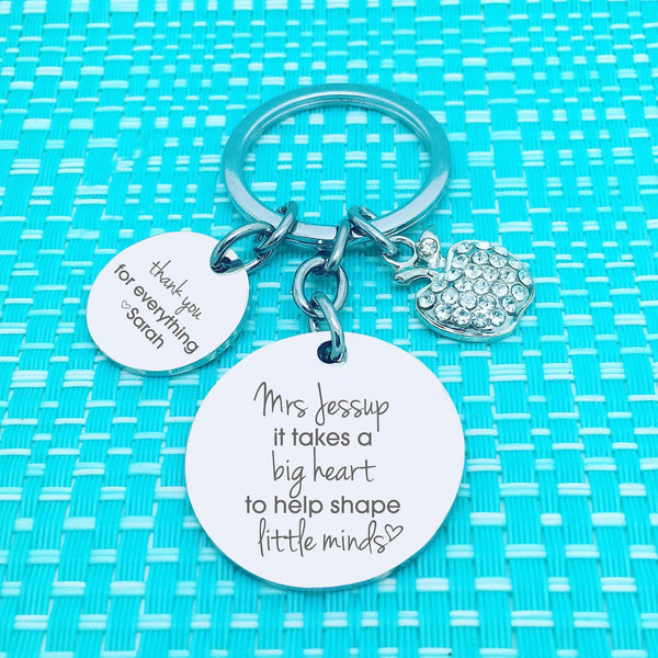 It Takes A Big Heart To Help Shape Little Minds Personalised Keyring (Teacher Gift, Personalised Teacher Gift)