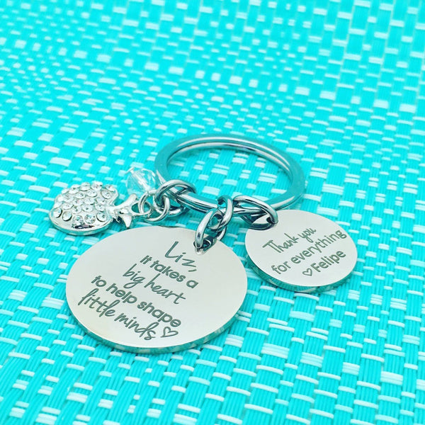It Takes A Big Heart To Help Shape Little Minds Personalised Keyring (Teacher Gift, Personalised Teacher Gift)