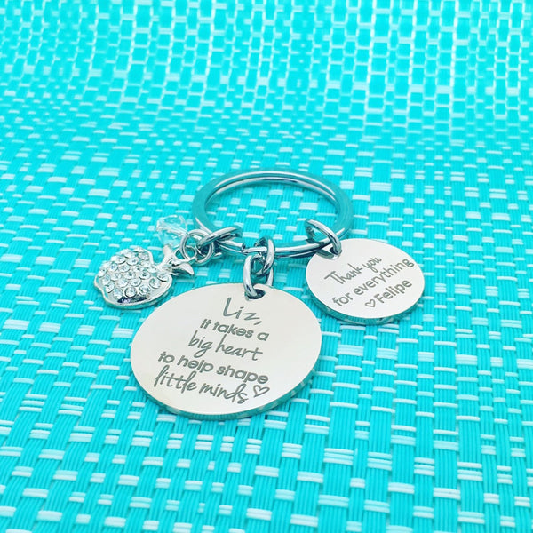It Takes A Big Heart To Help Shape Little Minds Personalised Keyring (Teacher Gift, Personalised Teacher Gift)