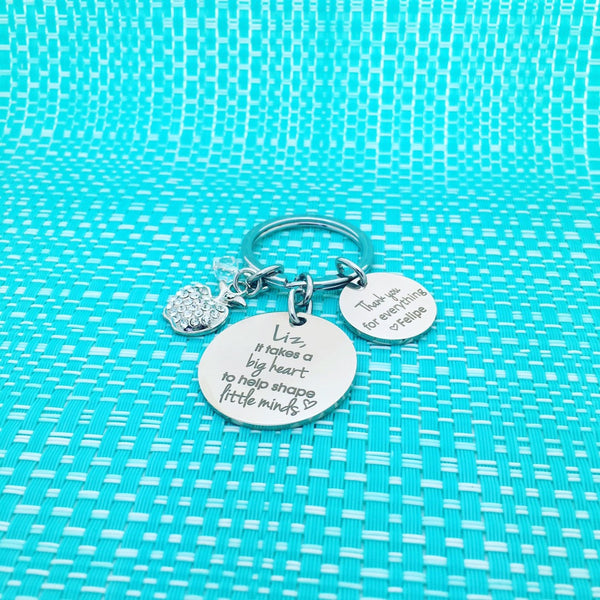 It Takes A Big Heart To Help Shape Little Minds Personalised Keyring (Teacher Gift, Personalised Teacher Gift)