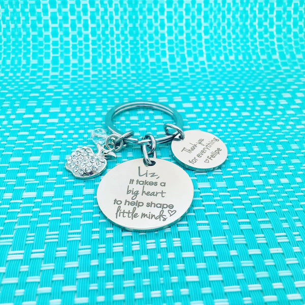 It Takes A Big Heart To Help Shape Little Minds Personalised Keyring (Teacher Gift, Personalised Teacher Gift)