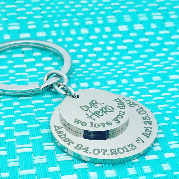 Our Hero, We Love You Dad Personalised Multi Layer Keyring (Change Dad To Another Name Of Your Choosing)