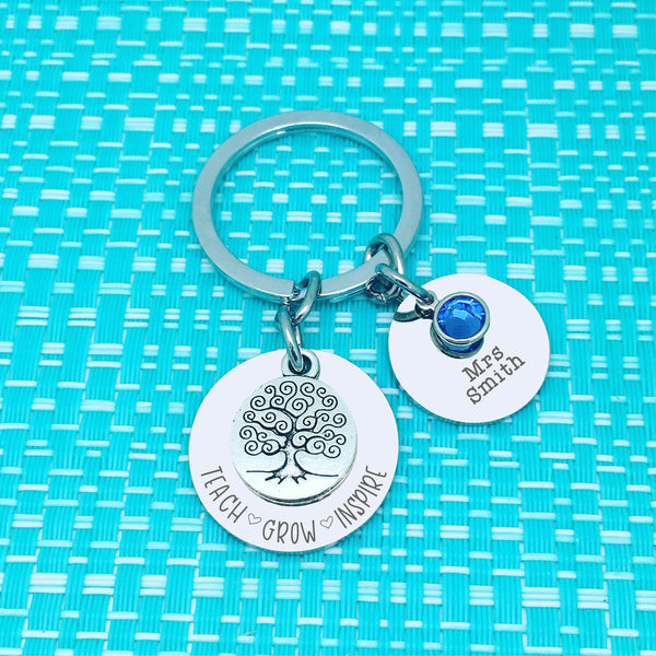 Teach Grow Inspire Personalised Keyring (Teacher Gift, Personalised Teacher Gift)