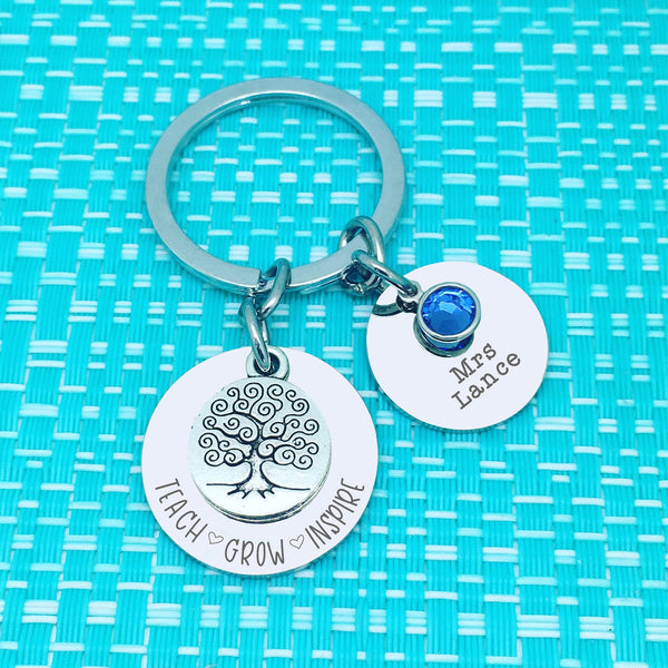 Teach Grow Inspire Personalised Keyring (Teacher Gift, Personalised Teacher Gift)
