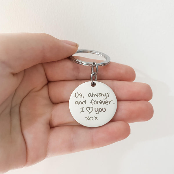 Double Sided Handwriting Keychain (We can engrave your handwriting on each side)