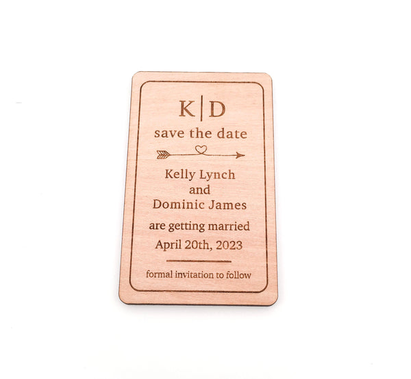 Engraved Wooden Save the Date Magnets (heart arrow design)