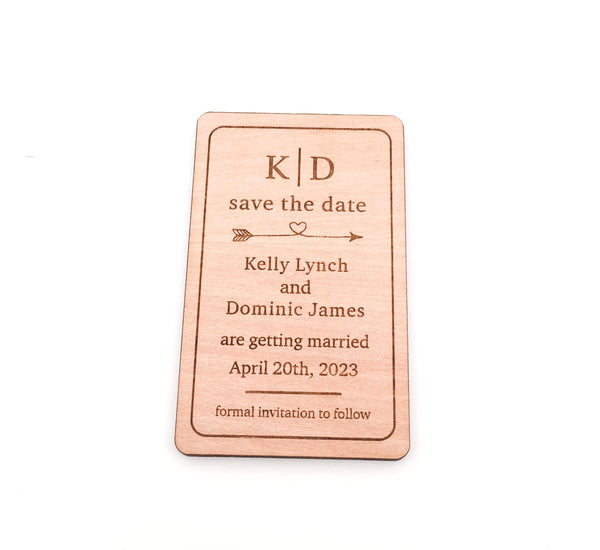 Engraved Wooden Save the Date Magnets (heart arrow design)