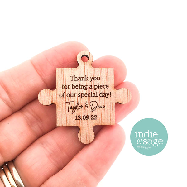 Thank You For Being a Piece of Our Special Day, Personalised Wooden Wedding Thank You Gift (Puzzle Piece Wedding Favour)