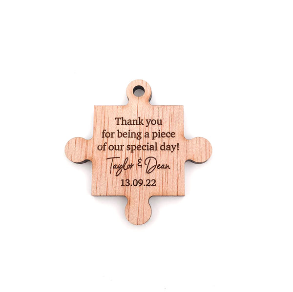 Thank You For Being a Piece of Our Special Day, Personalised Wooden Wedding Thank You Gift (Puzzle Piece Wedding Favour)