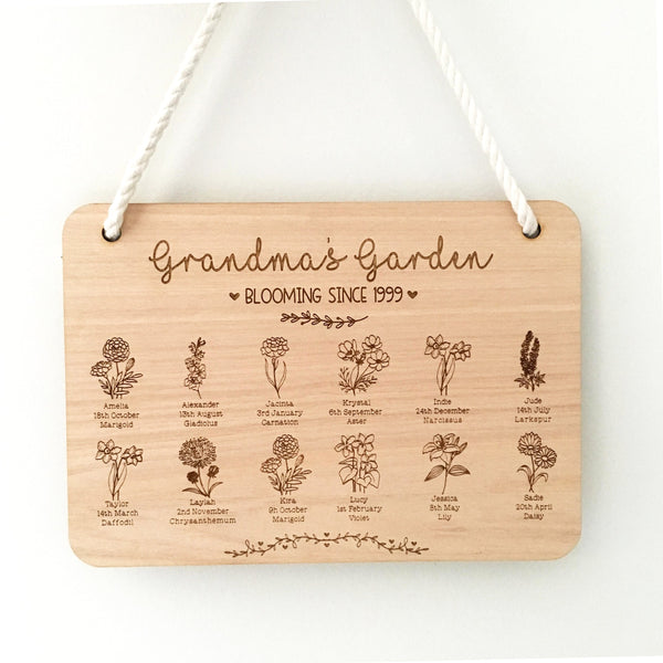 Personalised Grandma's Garden Engraved Sign, Mothers Day Gift for Grandparent from Grandchildren (Change who its for)
