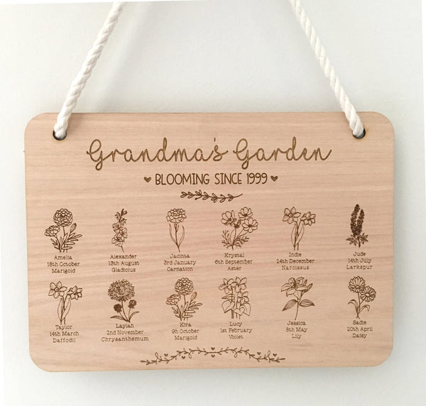 Personalised Grandma's Garden Engraved Sign, Mothers Day Gift for Grandparent from Grandchildren (Change who its for)